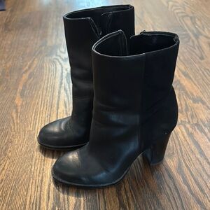 Black Heeled Ankle Boots with Textured Upper